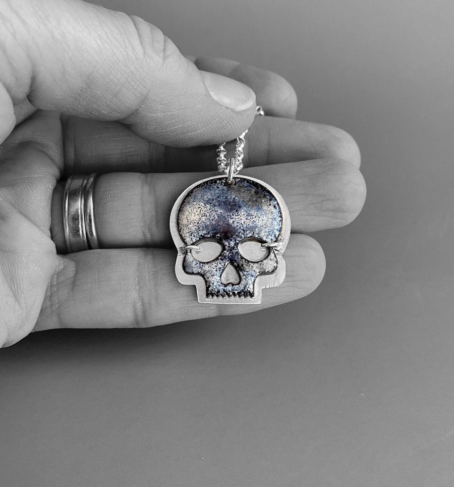 Silver and Enamel Skull Necklace