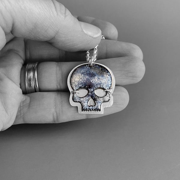 Silver and Enamel Skull Necklace