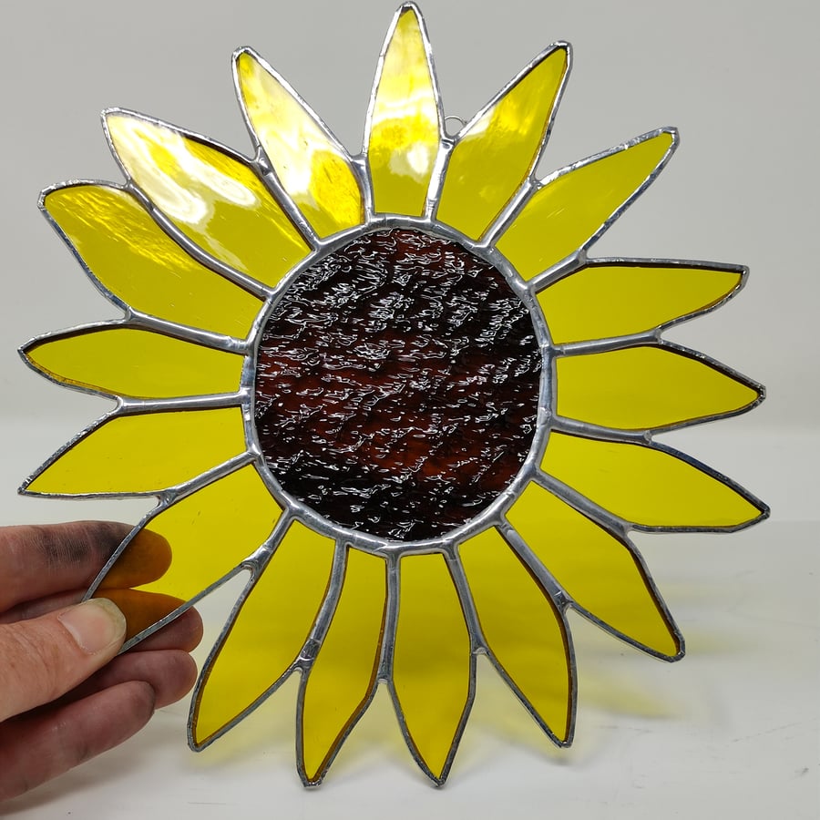  Large stained glass yellow sunflower suncatcher hanging decoration. 