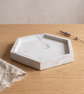 White Hexagonal Jewellery Tray with Soft Grey Marbling, Handmade Trinket Dish