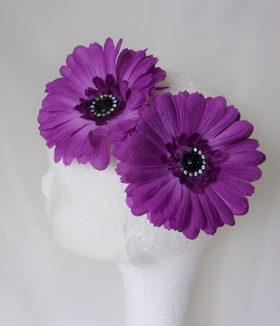 Set of Two Purple Gerbera Daisy Flower Hair Clips -Perfect for a Wedding or Prom