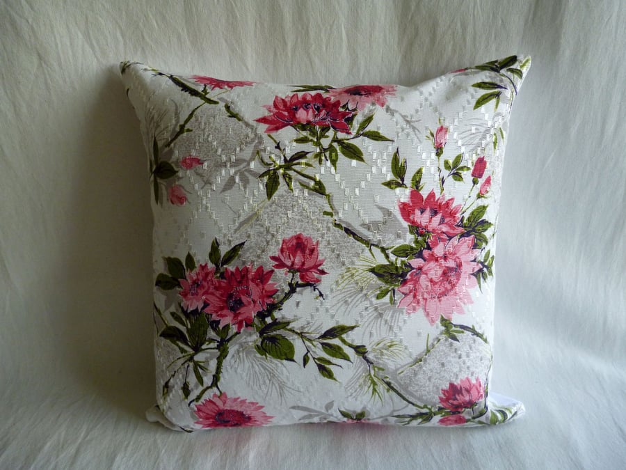 1950s vintage satin floral  cushion cover