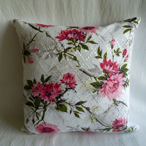 1950s vintage satin floral  cushion cover