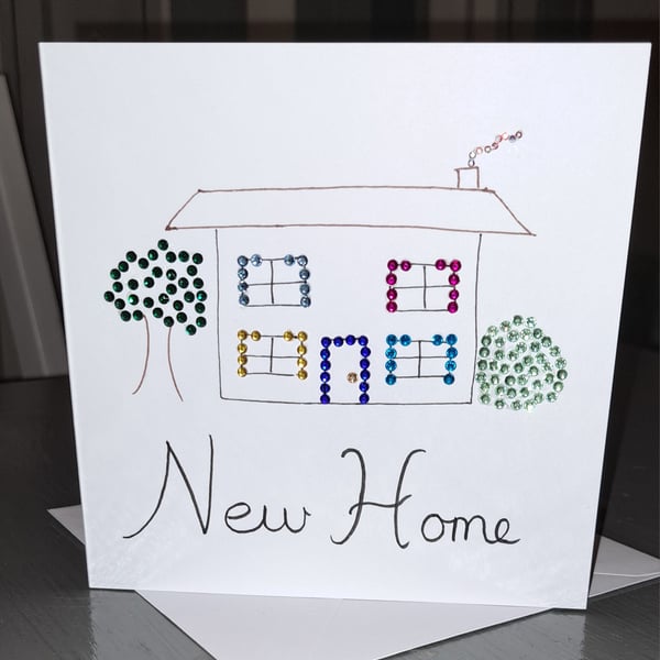 NEW HOME CARD, hand sparkled, hand made, New home, house, 