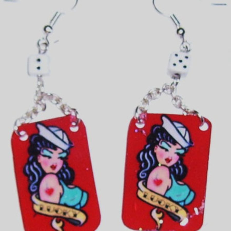 Lucky sailor girl traditional tattoo earrings