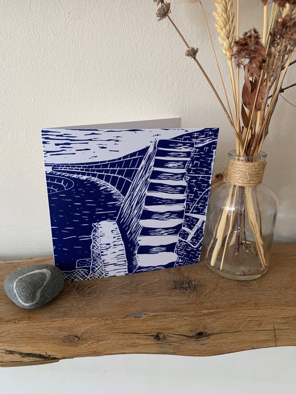 Small Lino print card of Lyme Regis Cobb