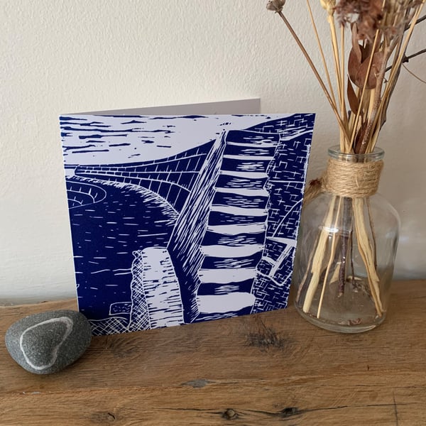 Small Lino print card of Lyme Regis Cobb