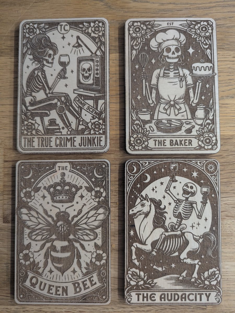 Laser engraved Tarot Card style fridge magnets