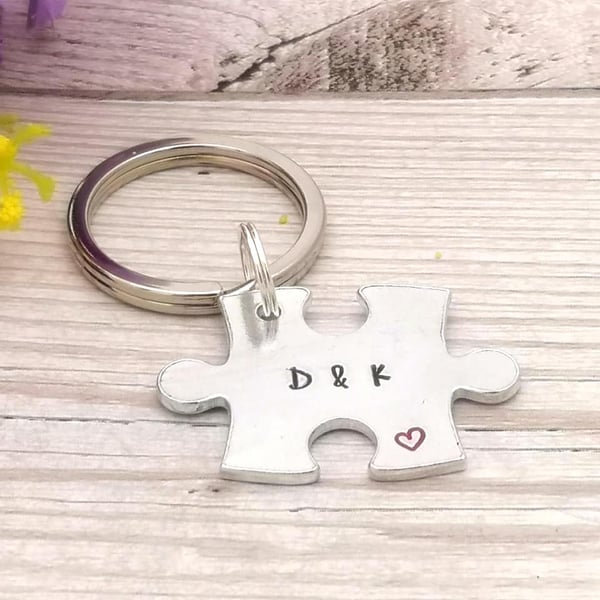 Valentines Day Gift - Jigsaw Keyring - Two Initials - Personalised Gift For Him 