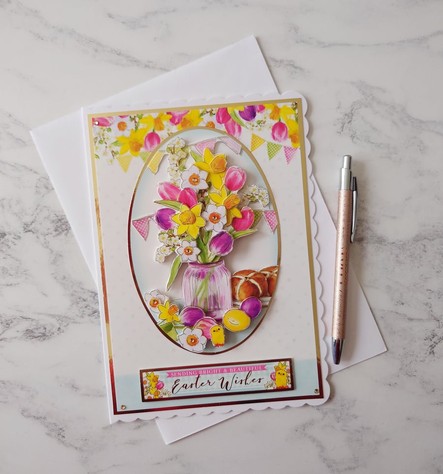 Sending Bright Beautiful Easter Wishes Hot Cross Buns 3D Luxury Handmade Card