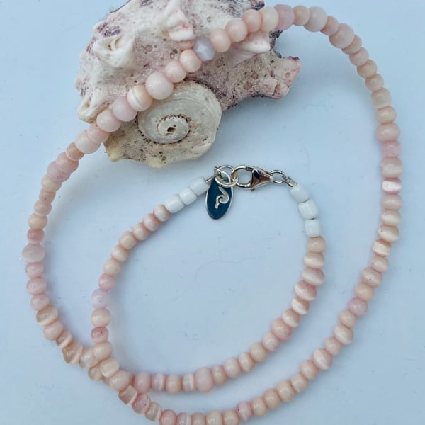Pastel Pink Pearl Czech Glass Bead Necklace with Sterling Silver Detail