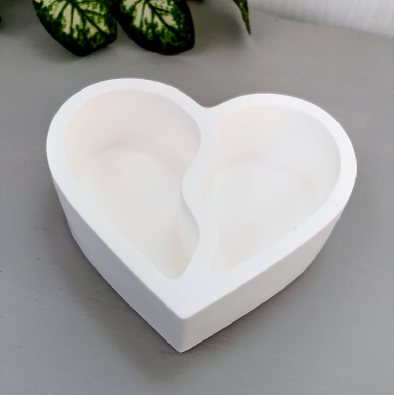 White Heart Twin Compartment Trinket Dish - Double Ring Bowl Jewellery Tray