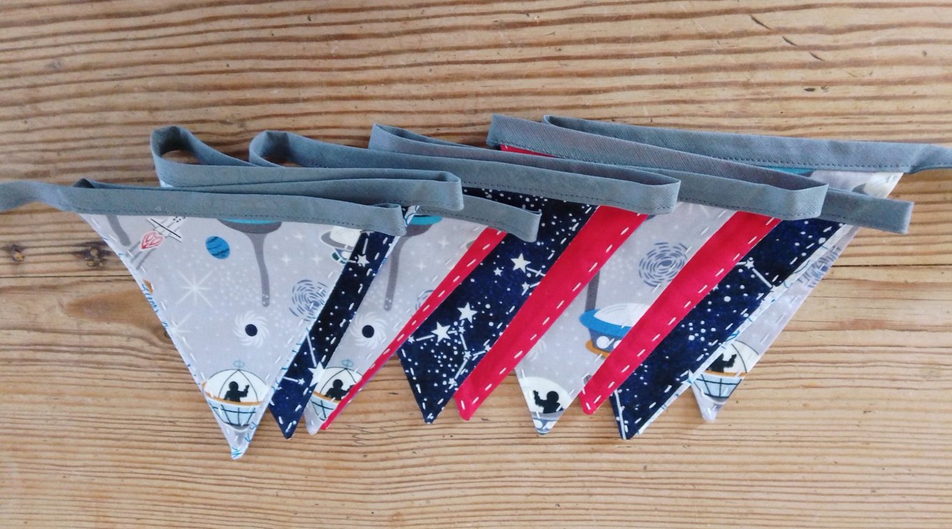 mini bunting handmade in a space theme.