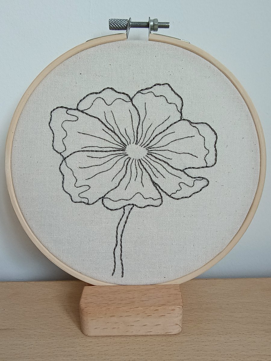 Beginners poppy flower themed embroidery stitching hoop, sewing craft kit
