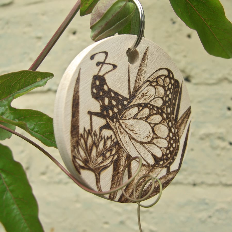 Personalised Wooden Butterfly Keyring decorated using Pyrography