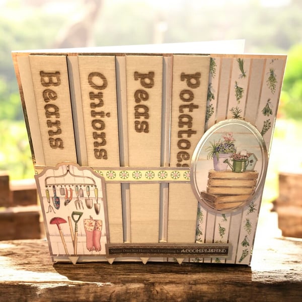 Gardener’s Gift Card with Wooden Plant Markers for Birthday or Retirement 