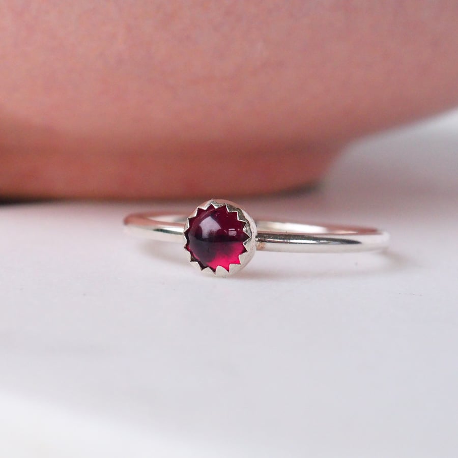 Garnet and Silver Gemstone Ring