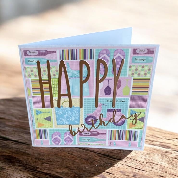 Happy Birthday Card. Colourful Patchwork Design. Unique Birthday Card