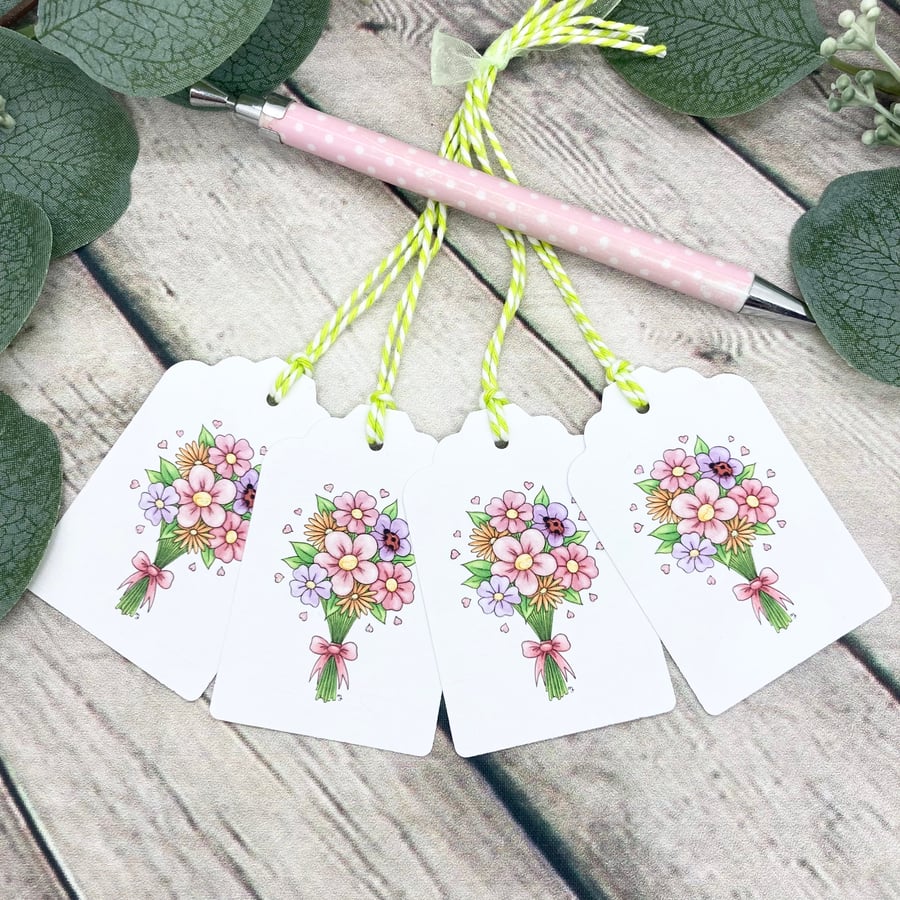 Spring Flowers Gift Tags - set of 4 tags - Mother's Day gift tags - Birthday tag