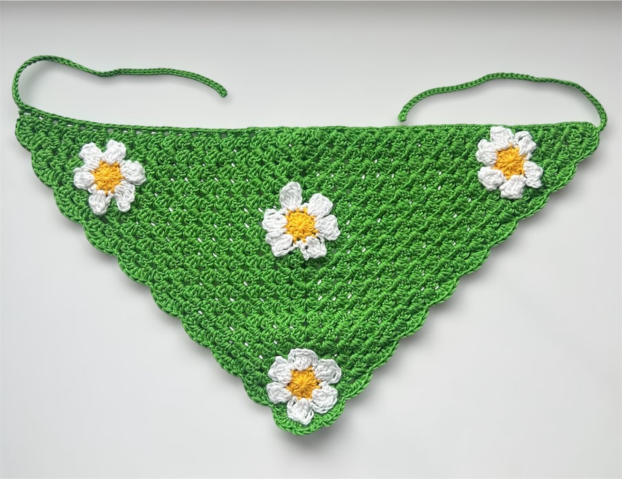 Hand-Sewn 100% Cotton Daisy Crochet Bandana Artisanal Hair Scarf