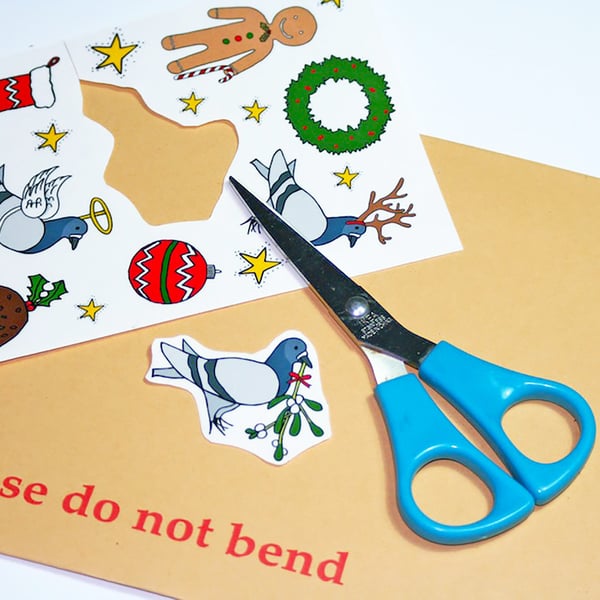 Pigeon and Festive Christmas Illustration A6 Sheet of Temporary Tattoos