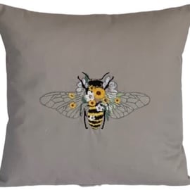 Sunflower Bee Embroidered Cushion Cover 14”x14” Last One