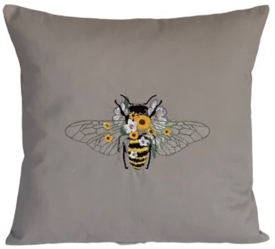 Sunflower Bee Embroidered Cushion Cover 14”x14” Last One