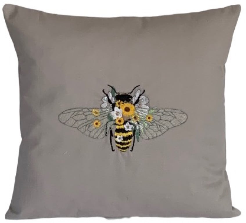 Sunflower Bee Embroidered Cushion Cover 14”x14” Last One