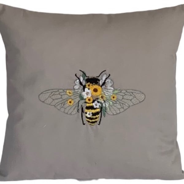 Sunflower Bee Embroidered Cushion Cover 14”x14” Last One