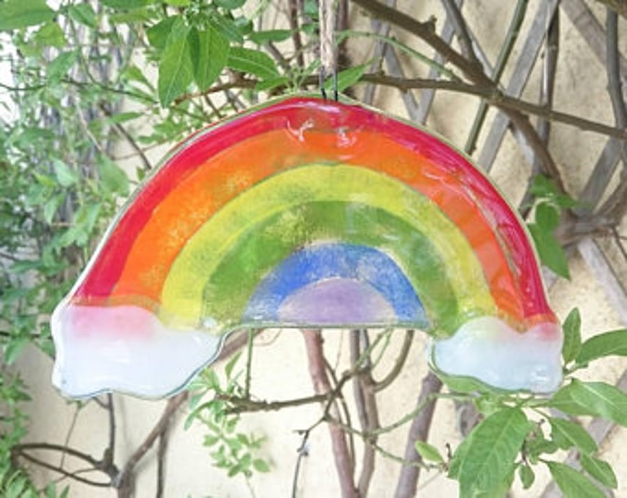 Fused Glass Rainbow with Clouds