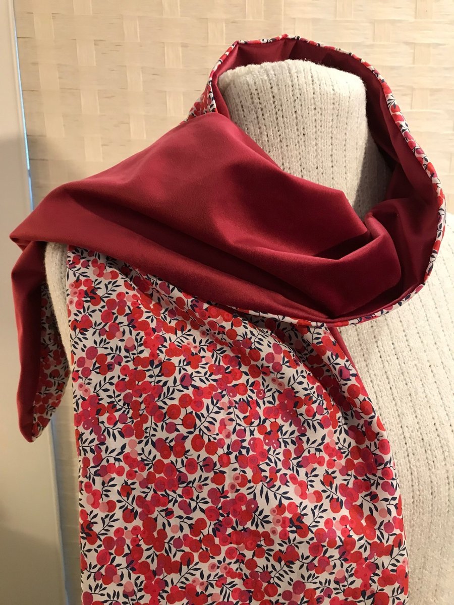 Liberty of London Print Long Scarf.Cotton Tana Lawn and Velvet  