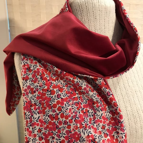 Liberty of London Print Long Scarf.Cotton Tana Lawn and Velvet  