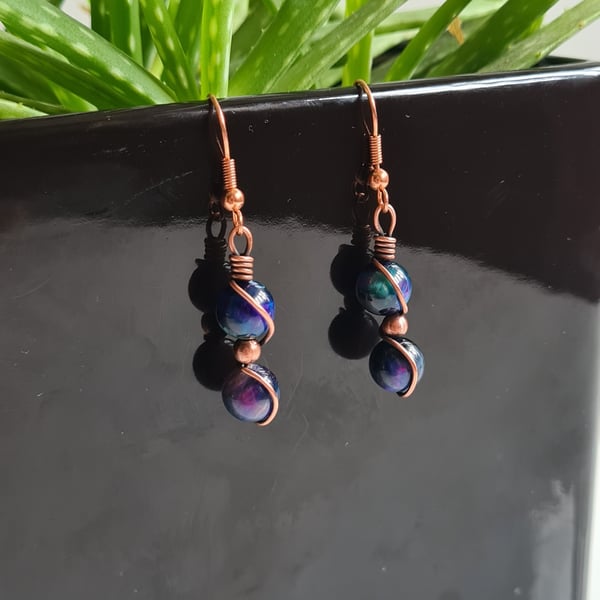 Galaxy Tiger's Eye & Copper Dangle Earrings Earings Gift Jewellery Jewelry