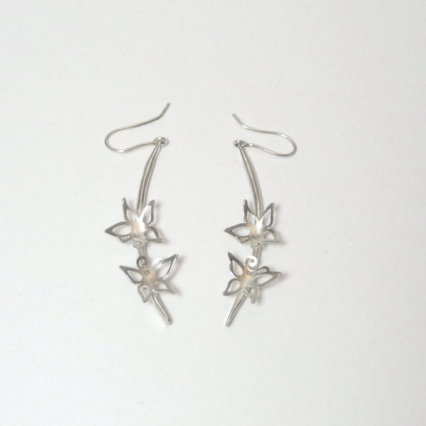 Sterling Silver Blossom Long Curved Earrings