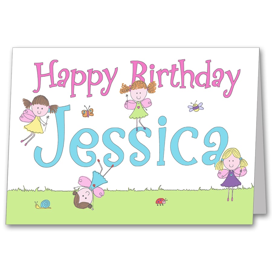 Childrens Fairy Personalised Birthday Card.