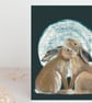 Blank card -  Moon Lit Hares art card - anniversay birthday valentine