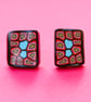 Modern Style Cubist Pattern Ear Studs - Polymer Clay - Silver - Handmade - Image 6