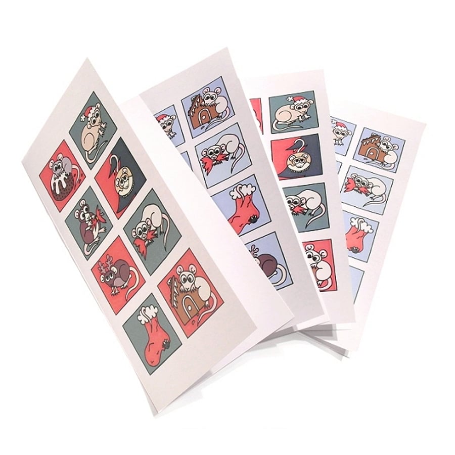 Set of 4 Christmas Rat Cards