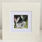 Mounted Original Hare Rabbit with Dragonflie Watercolour 