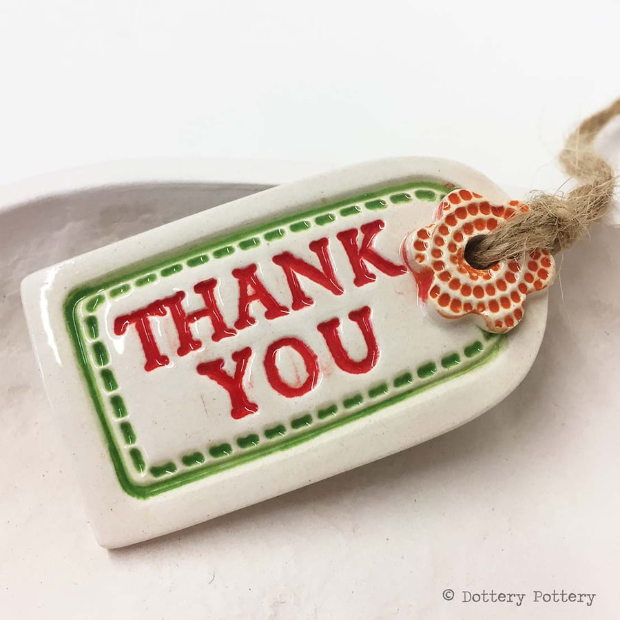 Ceramic gift tag decoration with flower pottery gift tag