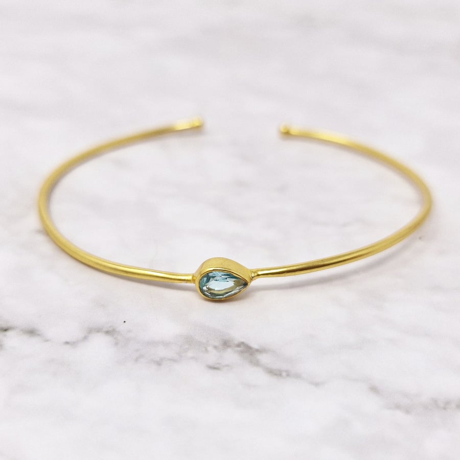 18ct Gold Vermeil Blue Aquamarine Bangle, Aquamarine Bracelet, March Birthstone 