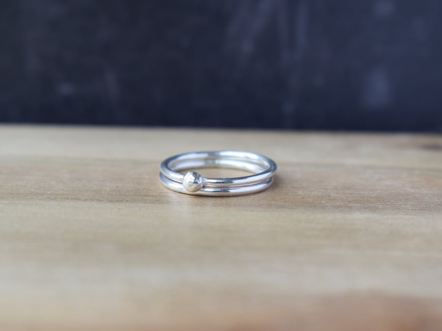 Sterling Silver Stacking Ring DEW -  HandmadeThin Silver Ring Set