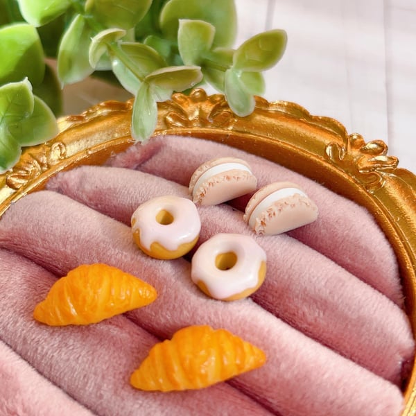 Cute clay food studs earrings for her, Miniature pastry jewelry for food lover