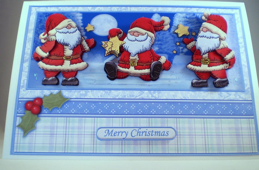 Handmade Santas Christmas Card,Decoupage,3D,Personalise