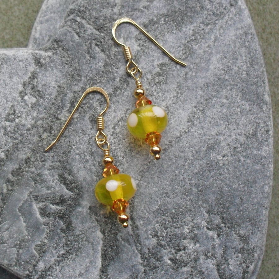 Gold Vermeil  Handmade Glass Beads With Swarovski Elements 