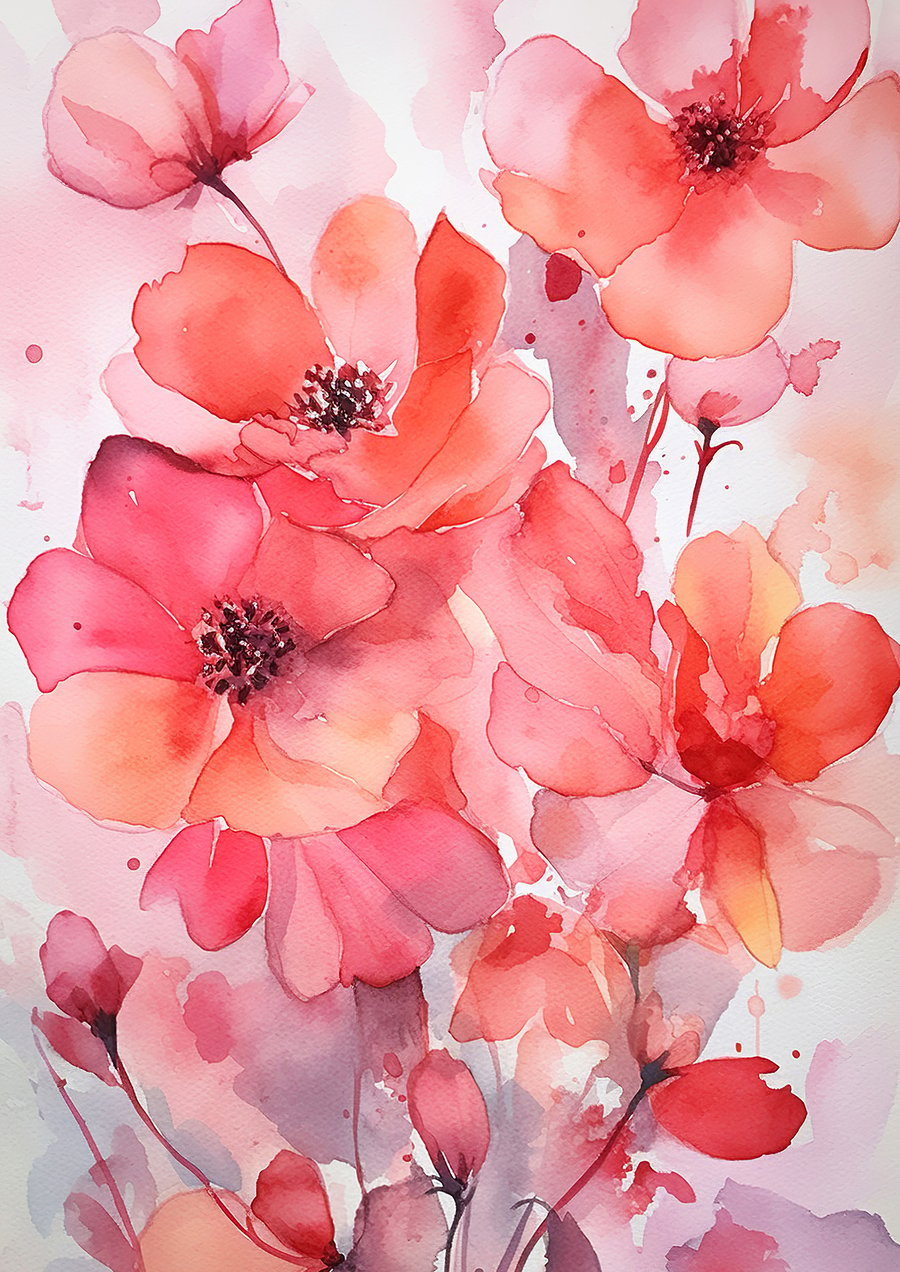 Blooming Elegance - Vibrant Floral Watercolor Art Print 5x7
