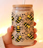 Bee Libbey Cup with Glass Straw and Bamboo Lid Libbey Glass Bee Glass 13oz