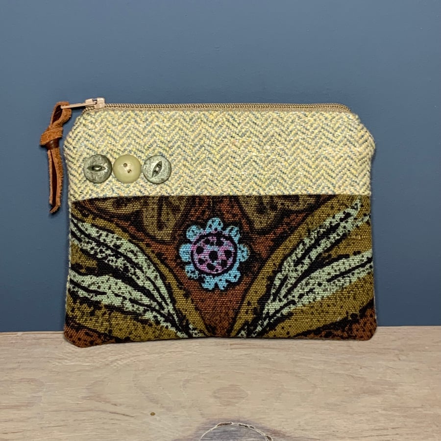 Vintage Sanderson linen and tweed coin purse