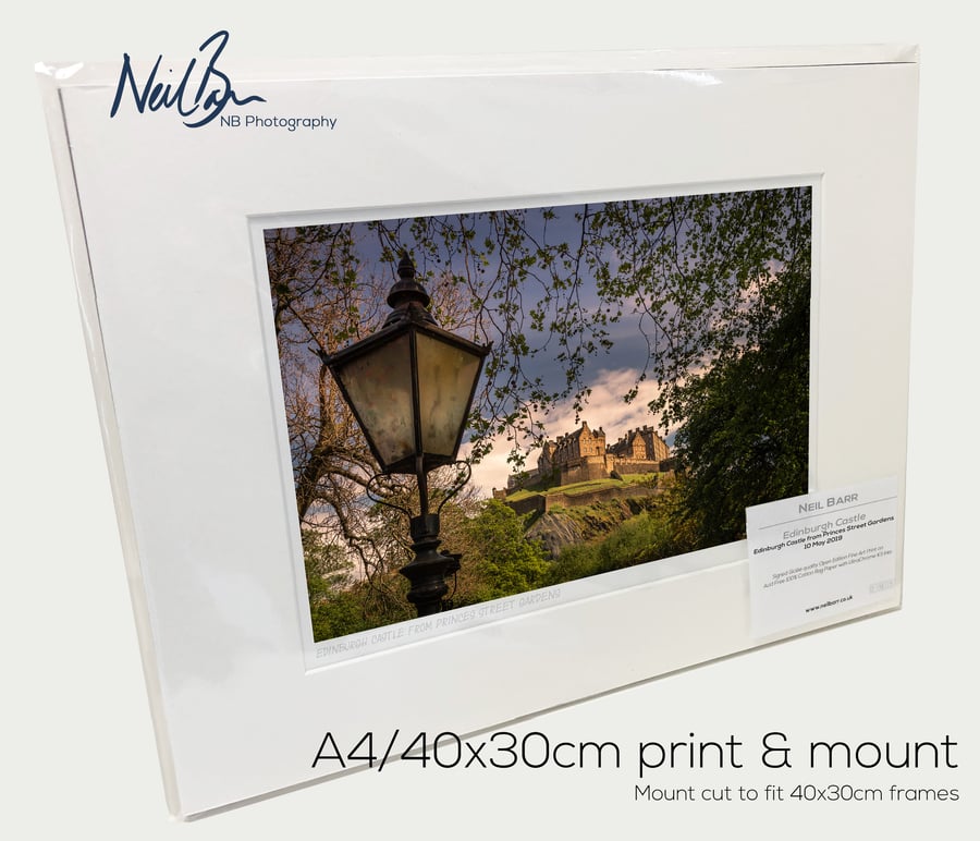 Edinburgh Castle from Princes Street Gardens - A4 (40x30cm) Unframed Print