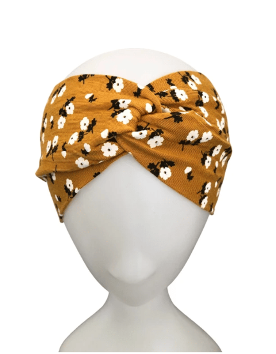 Mustard Womens Headbands, Twisted Headband, Floral Turban Headband for Women